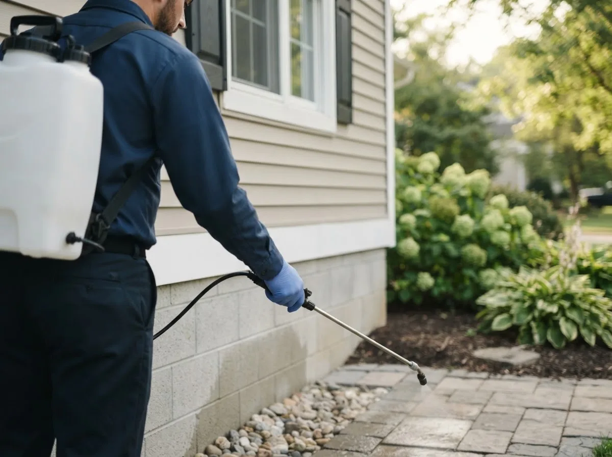 Pest control technician inspecting a home in Bevier, MO